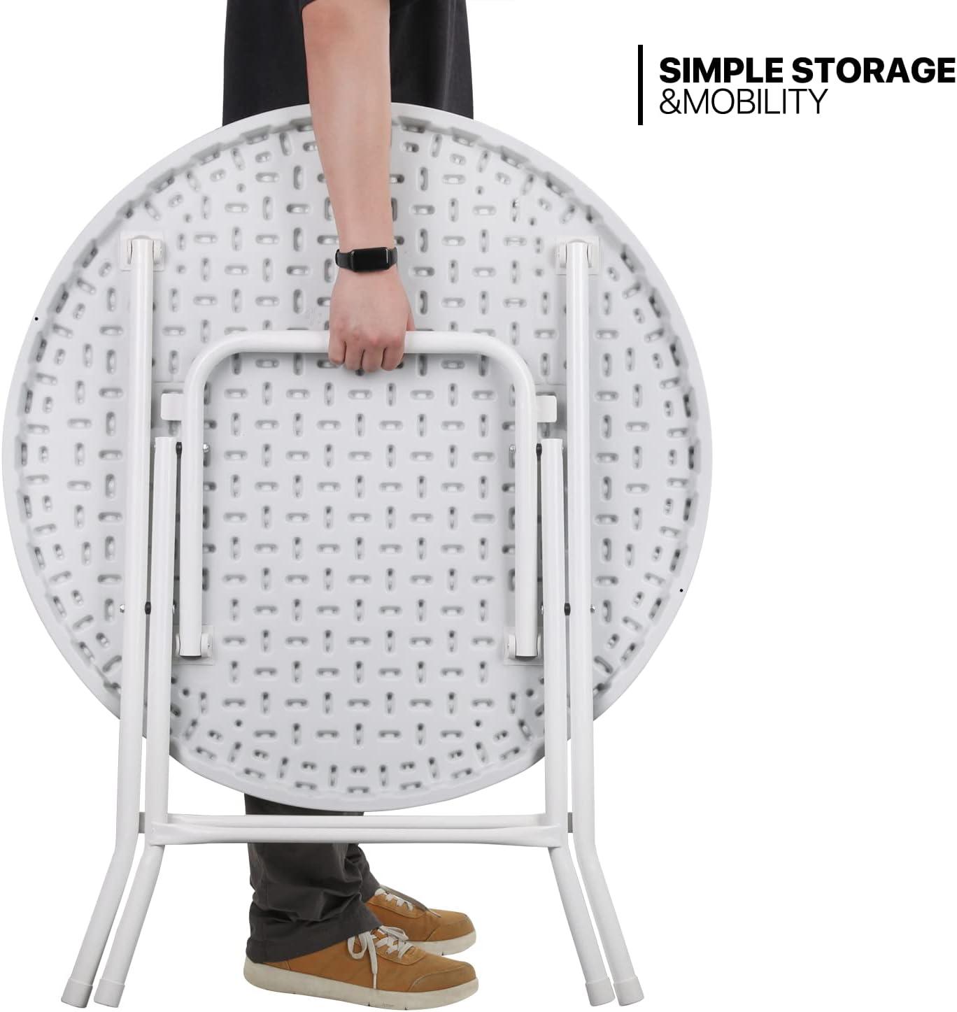 31.5" Round Folding Banquet Table, Portable Plastic Coffee Card Dining Table for Outdoor Party Event