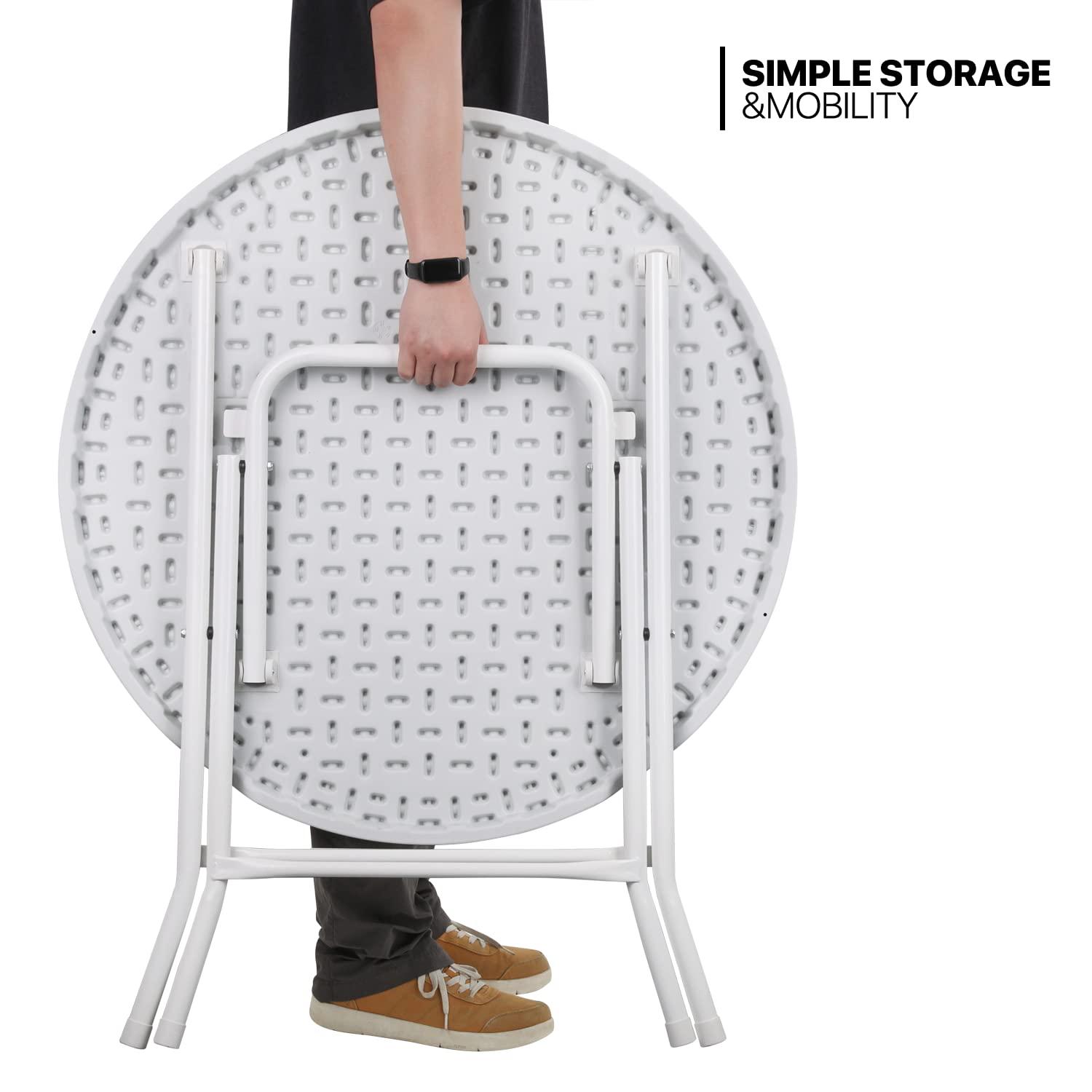 31.5" Round Folding Banquet Table, Portable Plastic Coffee Card Dining Table for Outdoor Party Event