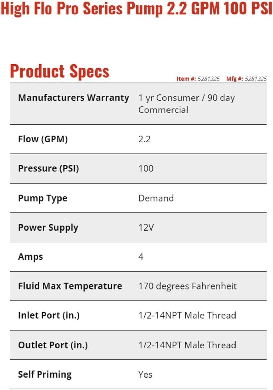 High Flo Pro Series 12 Volt Black Diaphragm Pump