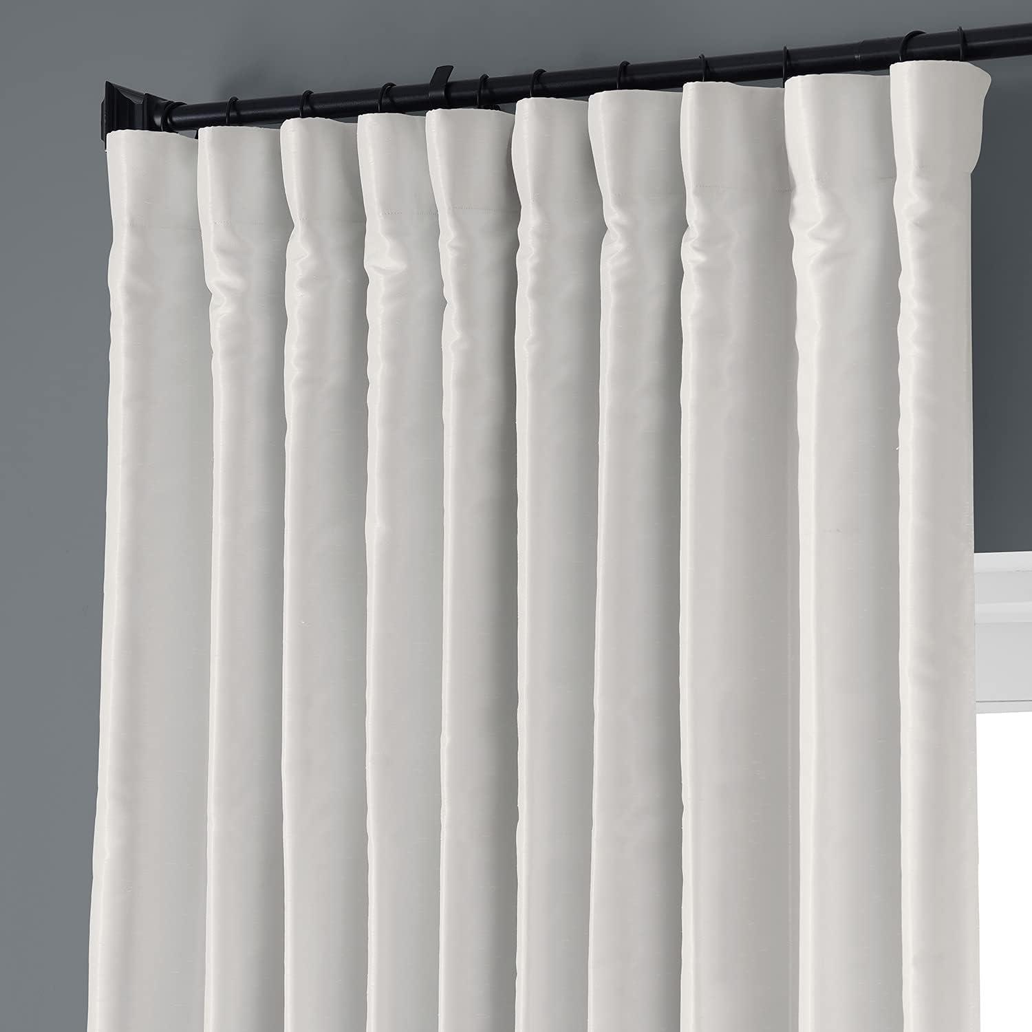 Off White Blackout Extra Wide Vintage Textured Faux Dupioni Curtain (1 Panel), Off White, 100W X 96L