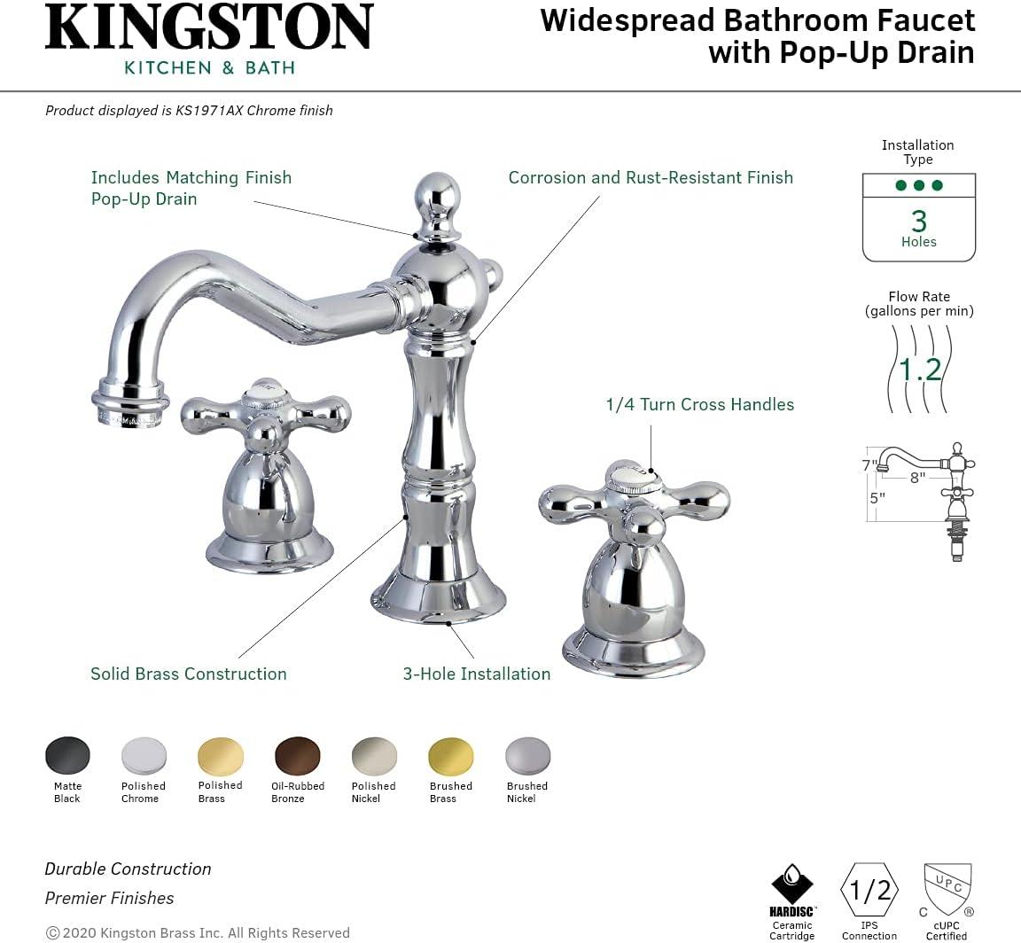 Heritage 8-Inch Polished Chrome Widespread Bathroom Faucet with Cross Handles