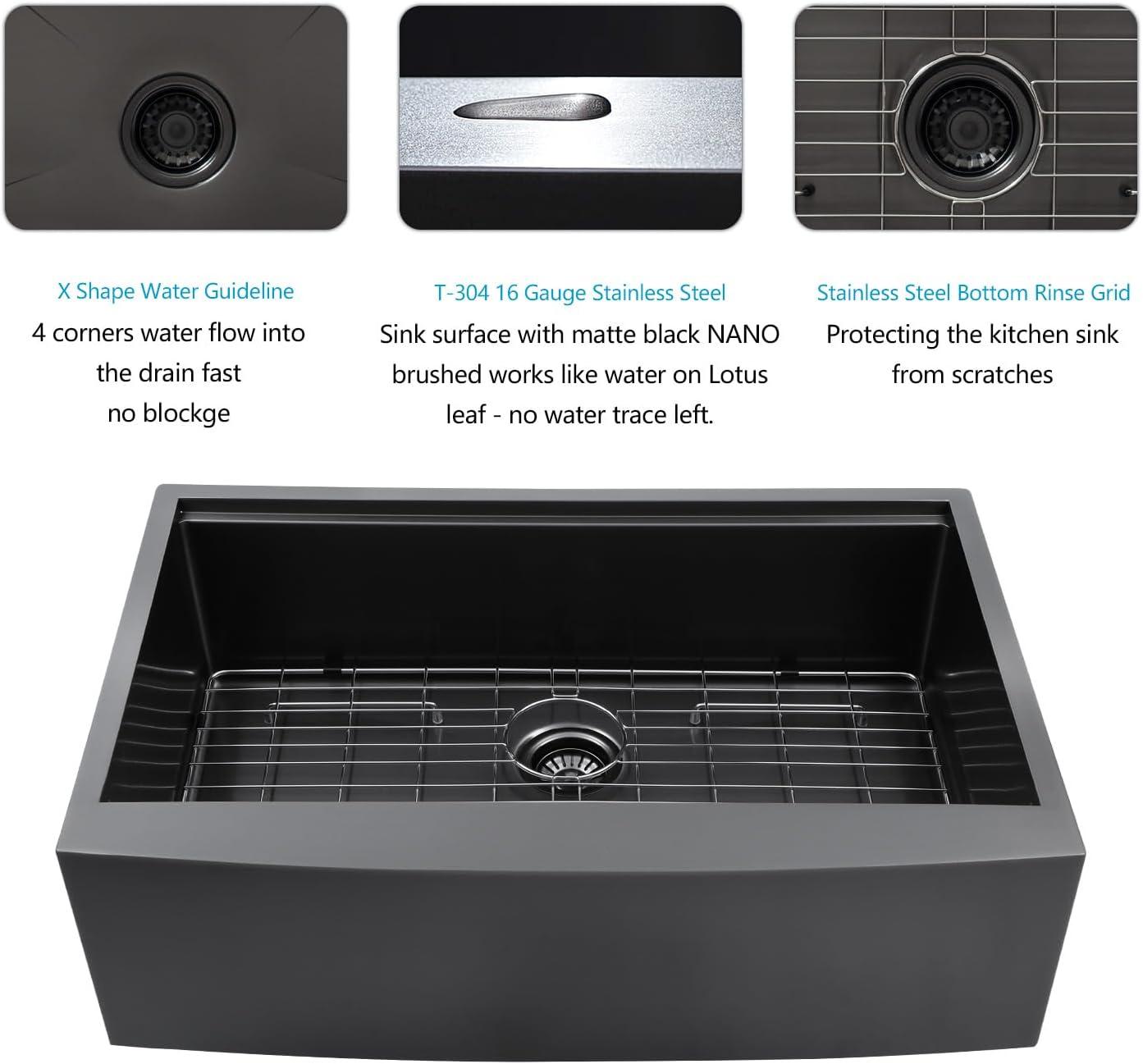 30" L x 22" W Workstation Farm Kitchen Sink Stainless Steel Single Bowl Apron Front Kitchen Sink