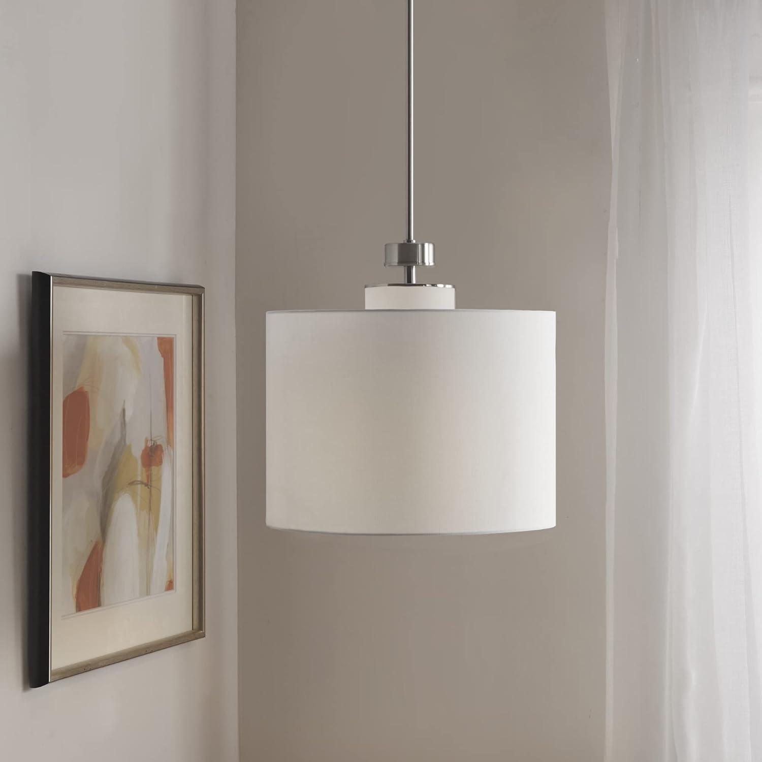 Urban Sophisticate White Linen & Glass LED Drum Pendant