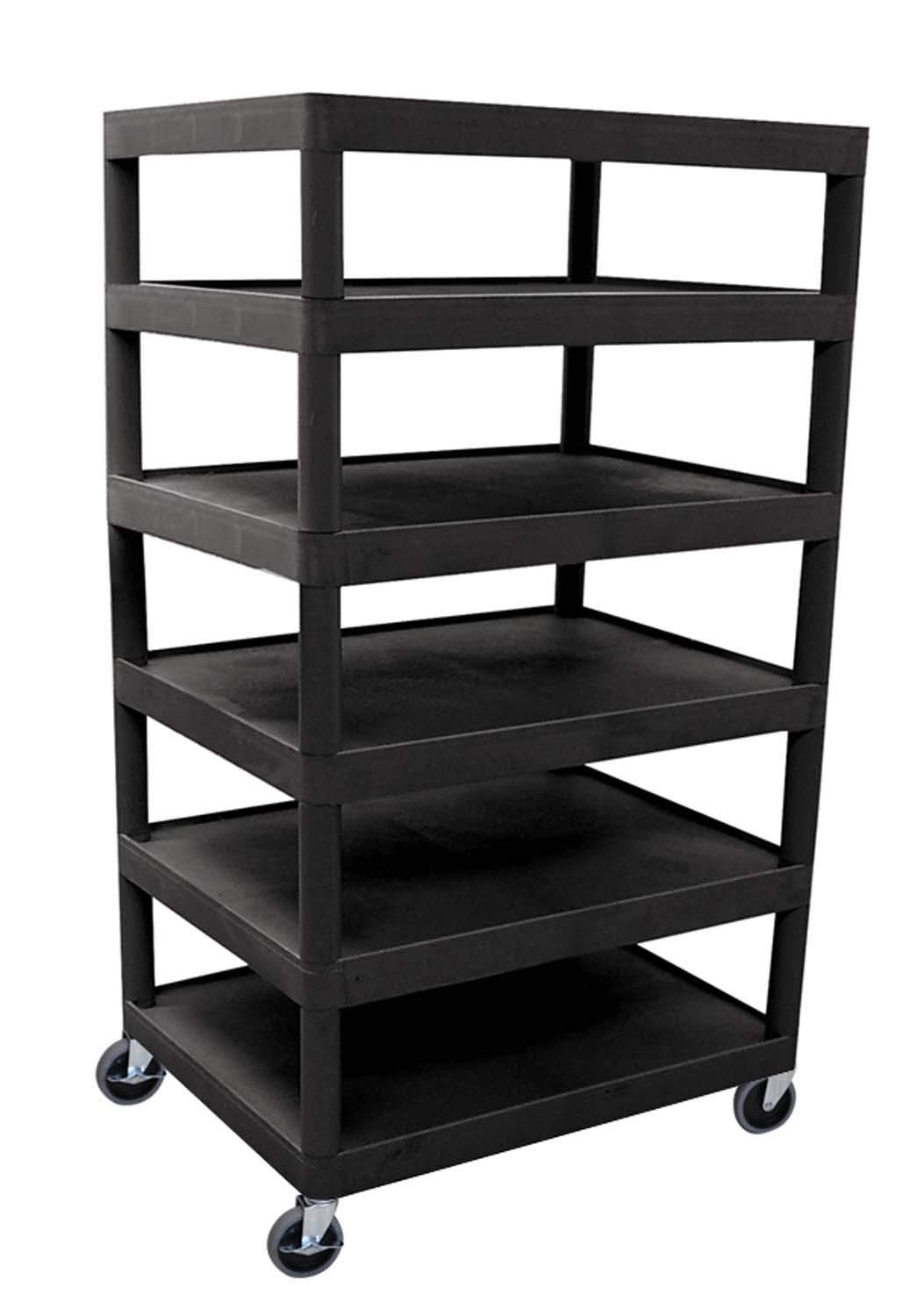 Black Thermoplastic Resin 6-Shelf Utility Cart with Locking Wheels