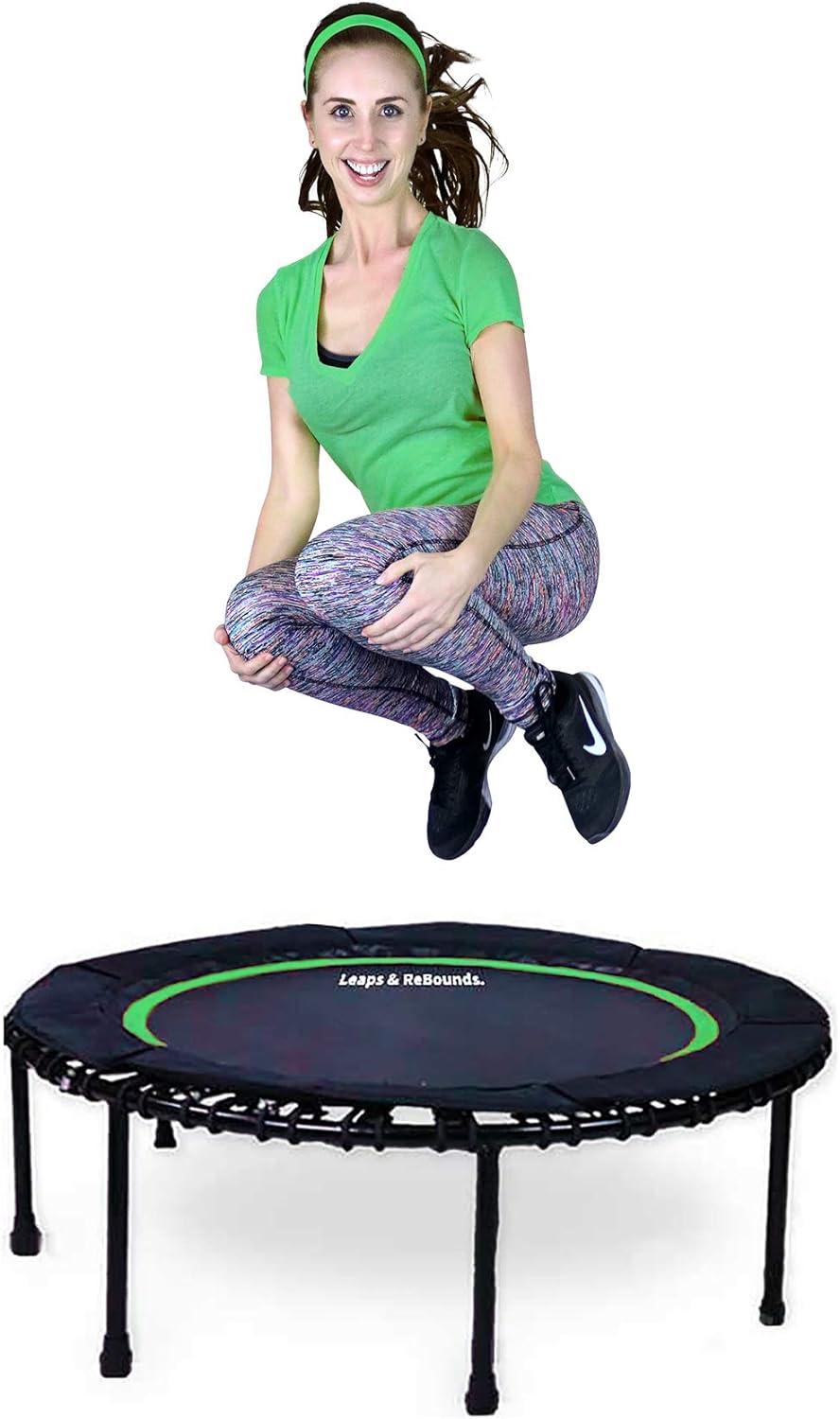 LEAPS & REBOUNDS Round Mini Fitness Trampoline & Rebounder Indoor Home Gym Exercise Equipment Low Impact Workout for Adults