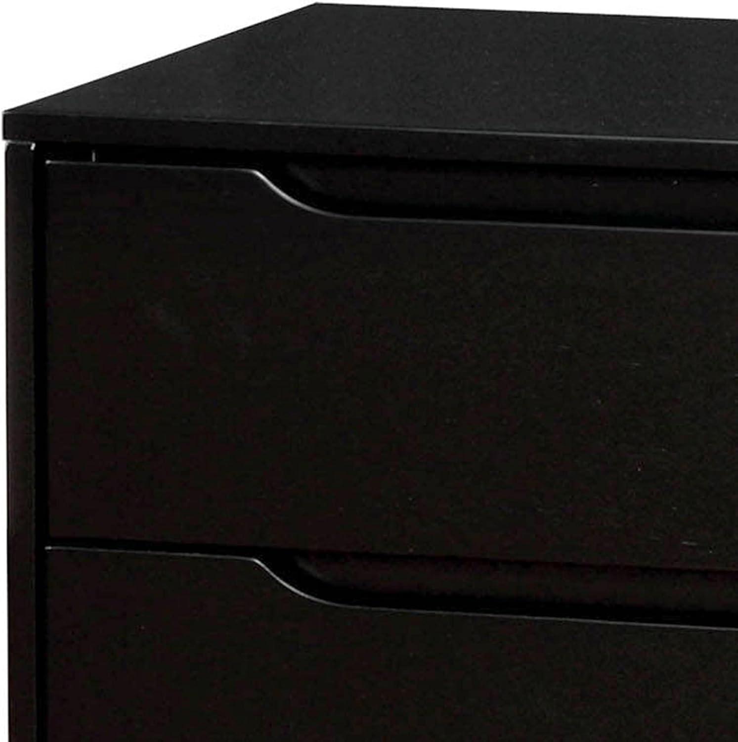 Lenard 2-Drawer Black Wood Mid-Century Modern Nightstand