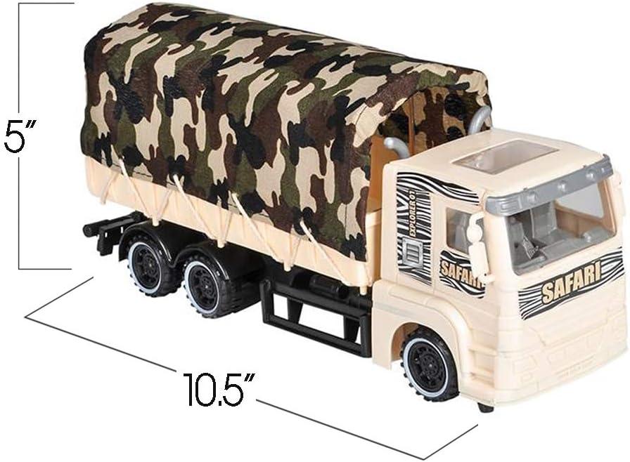 ArtCreativity Push and Go Transportation Safari Truck - Unique Animal Figurines Storage - Durable Plastic Truck with Fabric Cover - Best Birthday for Boys and Girls, Carnival Prize