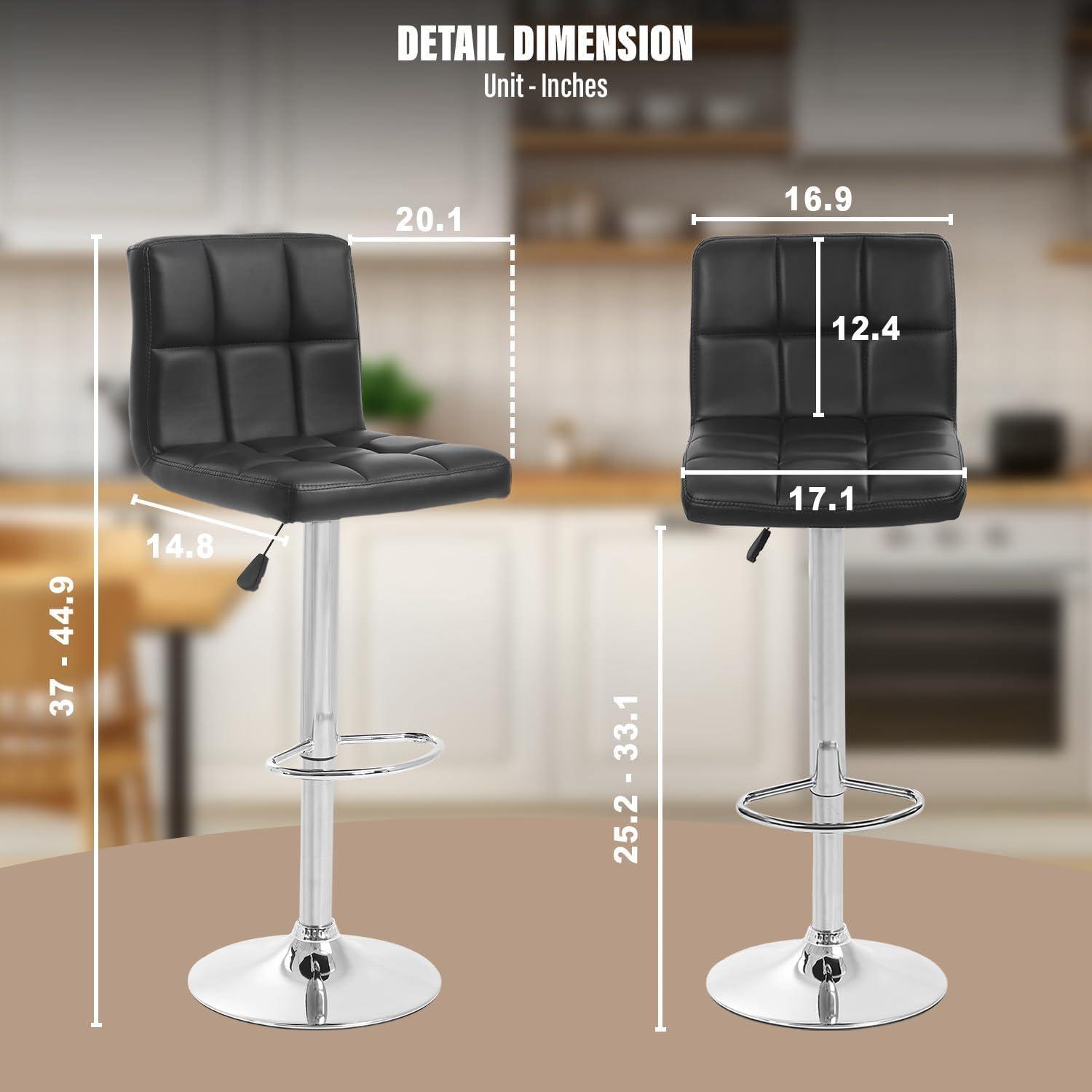 Barstools Set of 2 Counter Height Bar Stools Height Adjustable Back PU Leather Swivel Stools Hydraulic Swivel Dining Chairs for Kitchen Bar Restaurant Living Room, Black