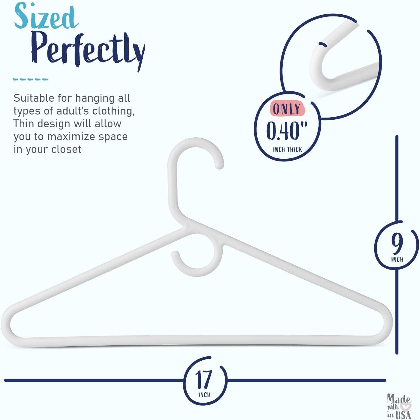 Hangorize USA-Made Heavy Duty Plastic Hangers, White - Pack of 24 Clothes Hangers with Hook for Scarves, Belts, Straps - Clothing, Suit, and Coat Hangers for Everyday Use