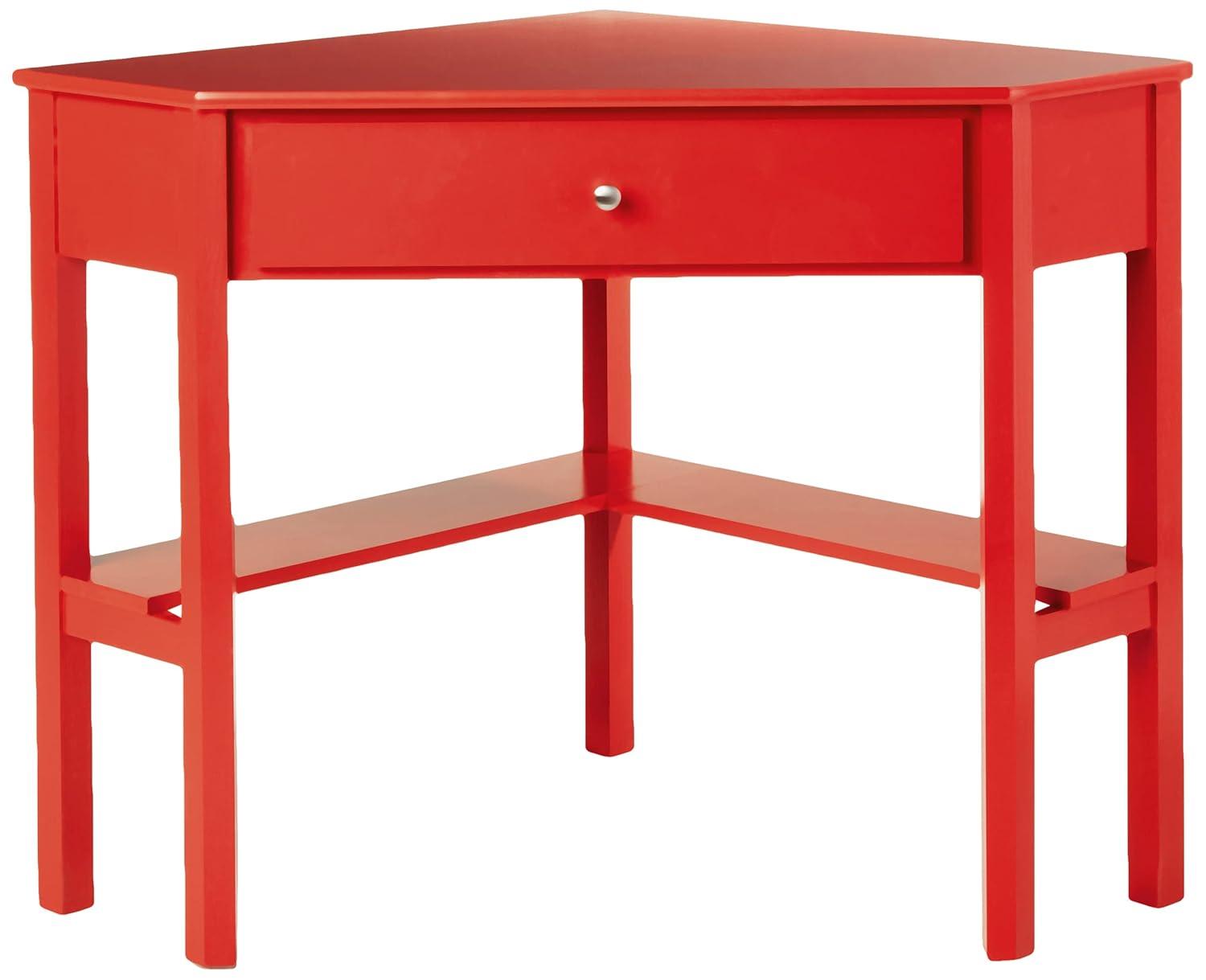 Buylateral Medford Corner Desk with Drawer Red: Pine Wood, MDF, Fixed Shelf, 100lb Capacity