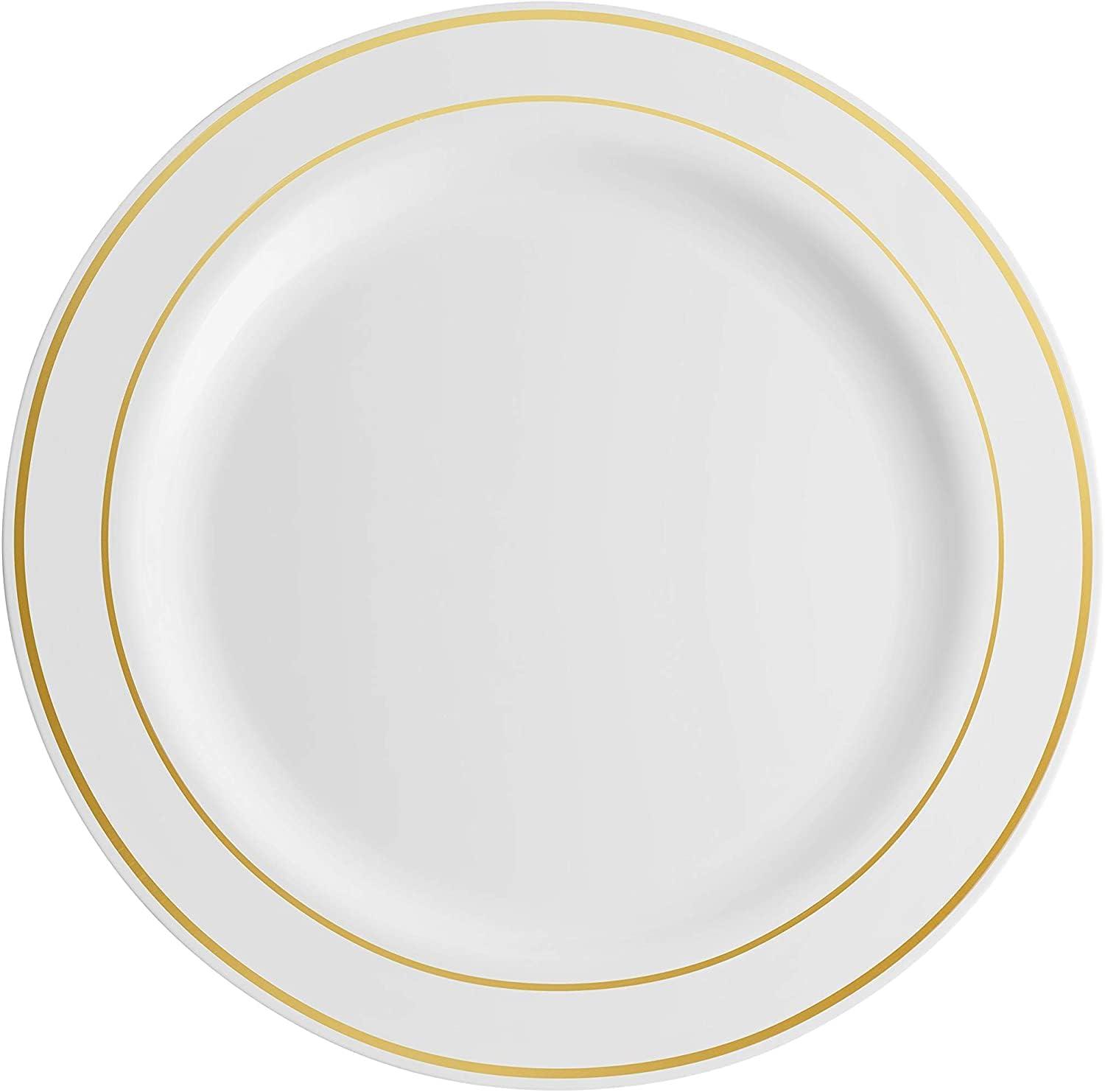 Munfix Elegant Wedding Party Plates, Plastic White and Gold, 60 Count