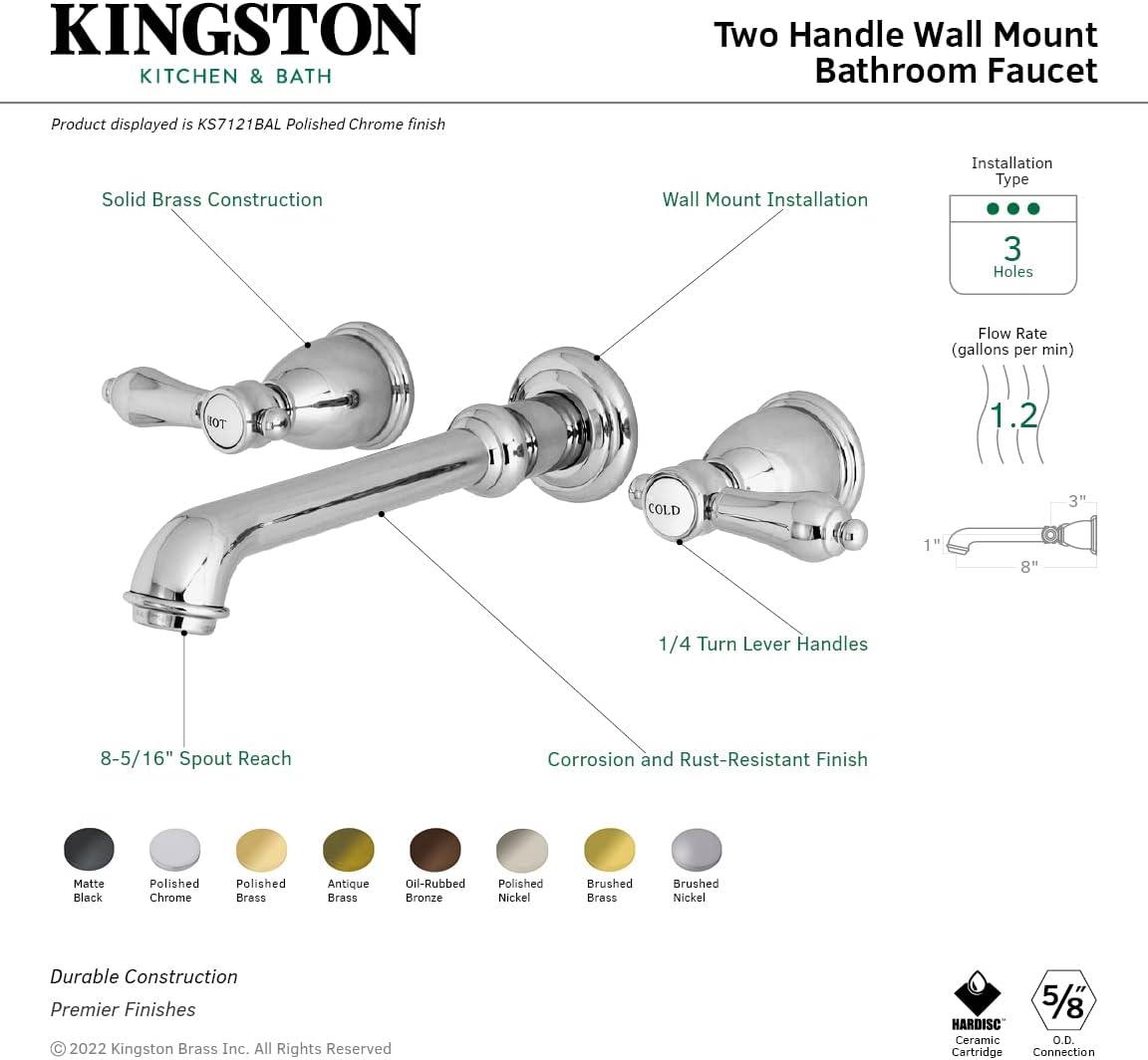 Kingston Brass KS7122BAL Kingston Brass Heirloom Two-Handle 3-Hole Wall Mount Bathroom Faucet