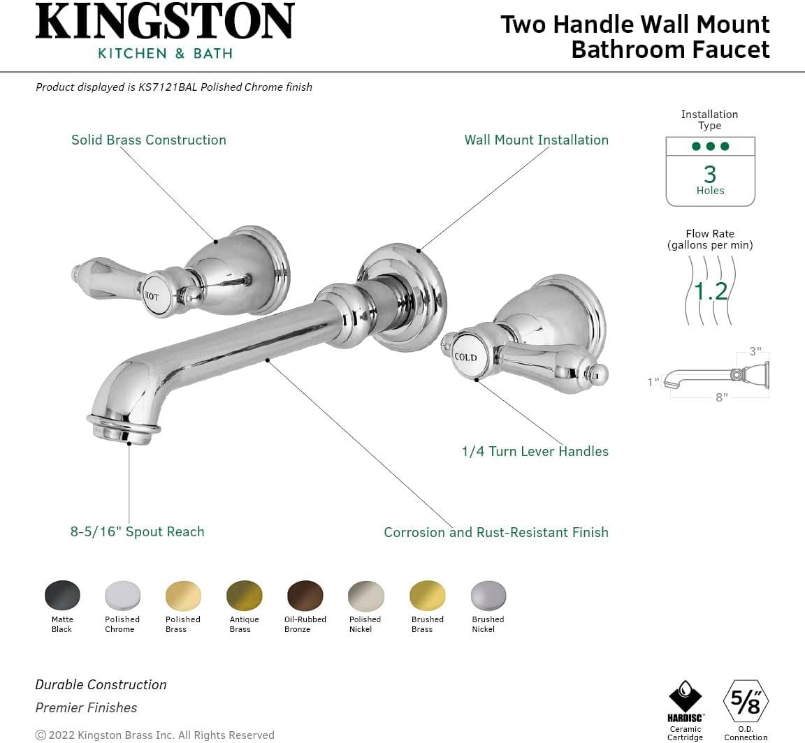 Kingston Brass Heirloom Two-Handle 3-Hole Wall Mount Bathroom Faucet