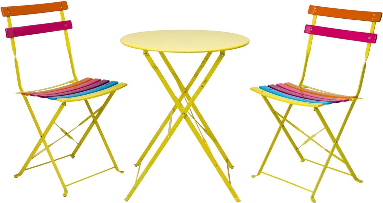 Steel Foldable Bistro Set Vibrant Rainbow - Alpine Corporation: Weather-Resistant, No Assembly, 2-Person Seating