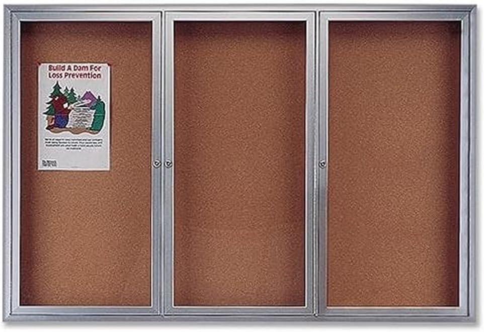 Quartet Enclosed Cork Bulletin Board for Indoor Use, 6' x 4', 3 Door, Aluminum Frame