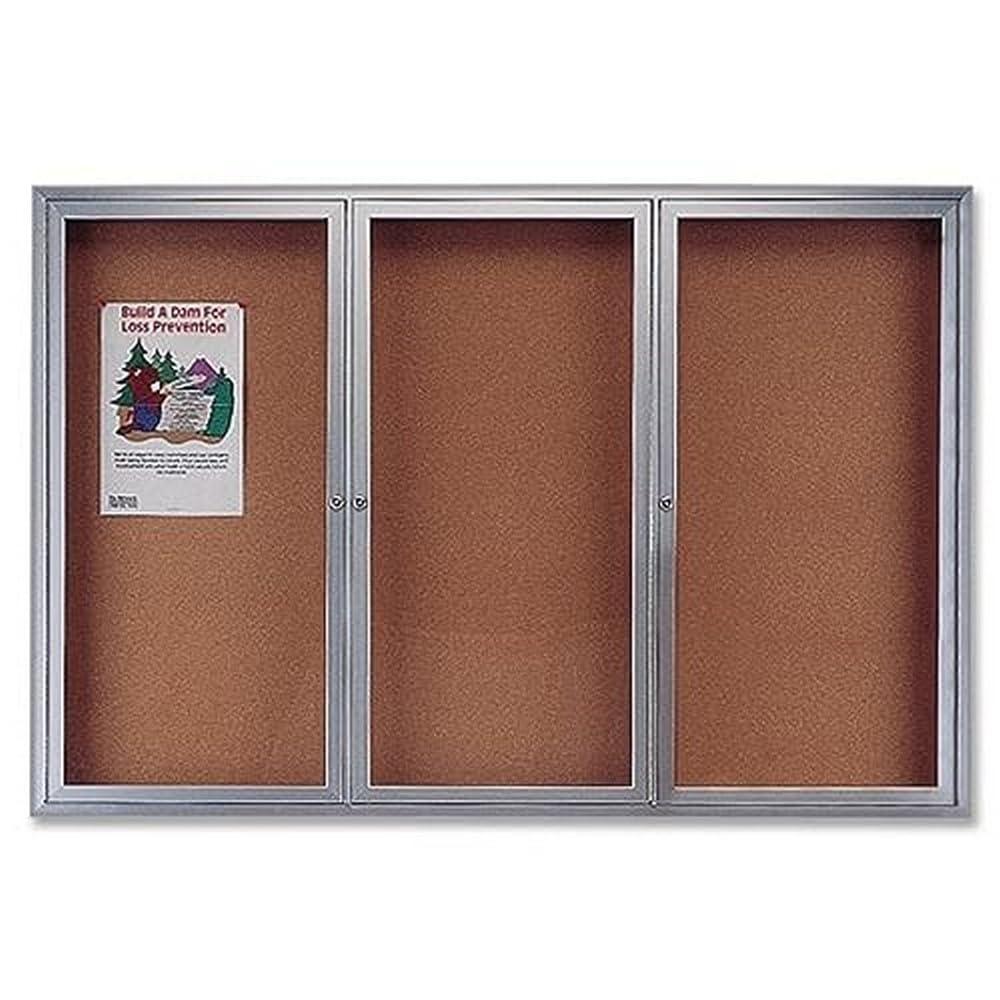 Quartet Enclosed Cork Bulletin Board for Indoor Use, 6' x 4', 3 Door, Aluminum Frame