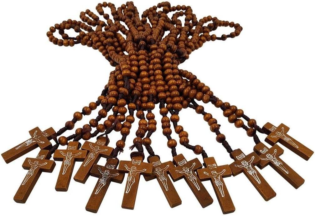 TALISMAN4U Dozen 12 pcs Catholic Rosary Olive Wood Carved Beads with Jesus Cross Jerusalem Holy Land Religious Jewelry Gift