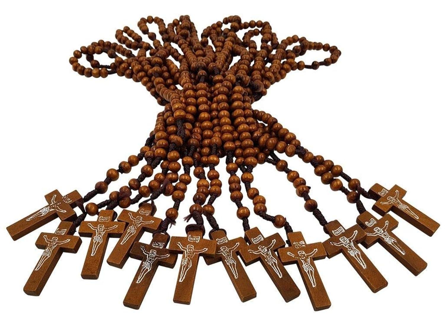 TALISMAN4U Dozen 12 pcs Catholic Rosary Olive Wood Carved Beads with Jesus Cross Jerusalem Holy Land Religious Jewelry Gift