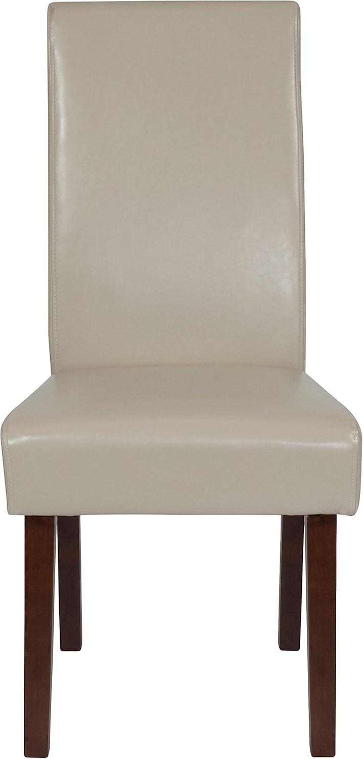 Merrick Lane Mid-Century Panel Back Parsons Accent Dining Chair in Beige Faux Leather