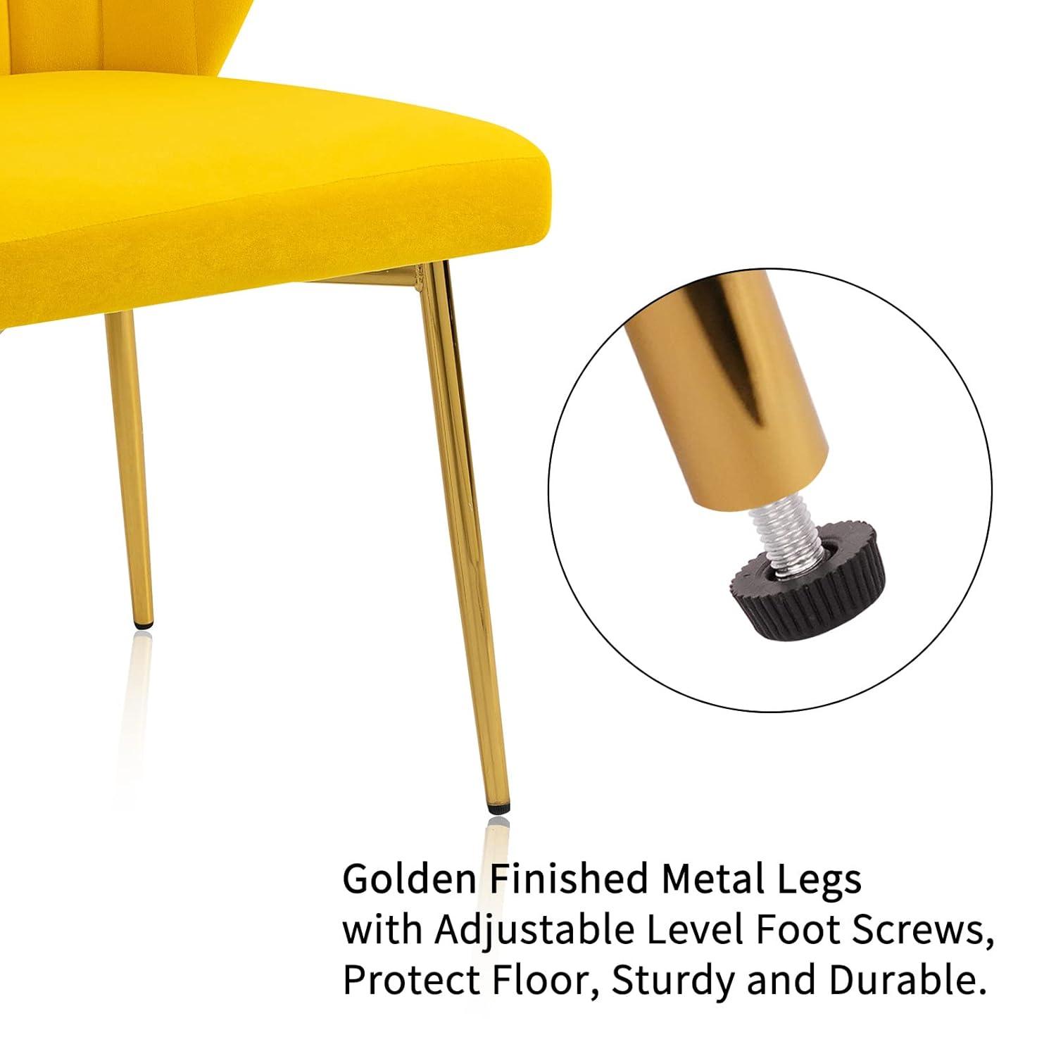 ANOUR Modern Dining Chairs, Velvet Accent Chair, Living Room Chairs, Set of 2, Upholstered Side Chair with Golden Metal Legs for Dining Room Kitchen Vanity Patio (Yellow, 2 Pack)