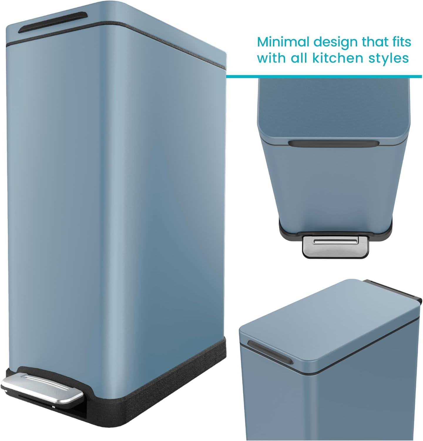 Matte Blue Stainless Steel 12 Gallon Step Trash Can