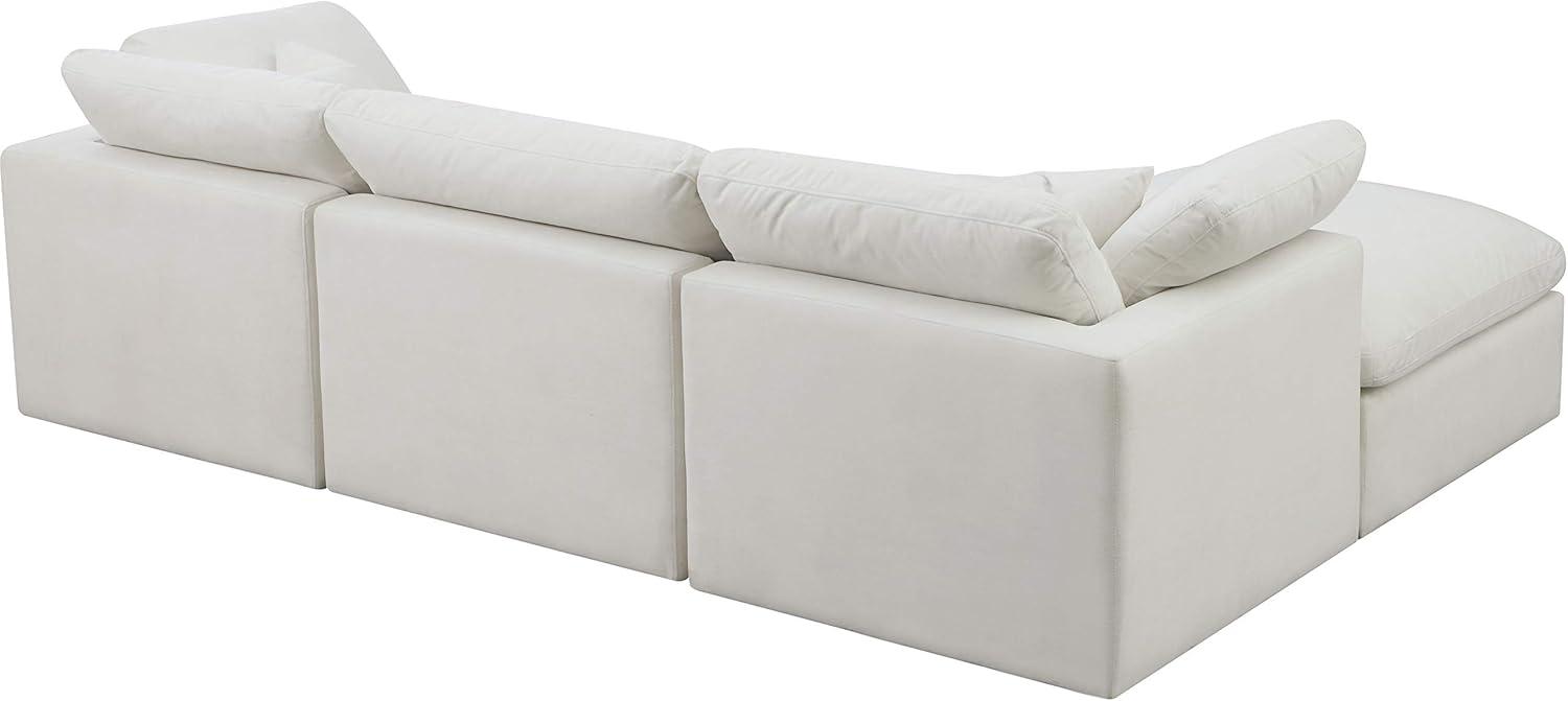 Meridian Furniture 602Cream-Sec4A Plush Collection Contemporary Down Filled Comfort Overstuffed Velvet Upholstered Modular L-Shaped Sectional 3-Seater and 1 Ottoman Cream
