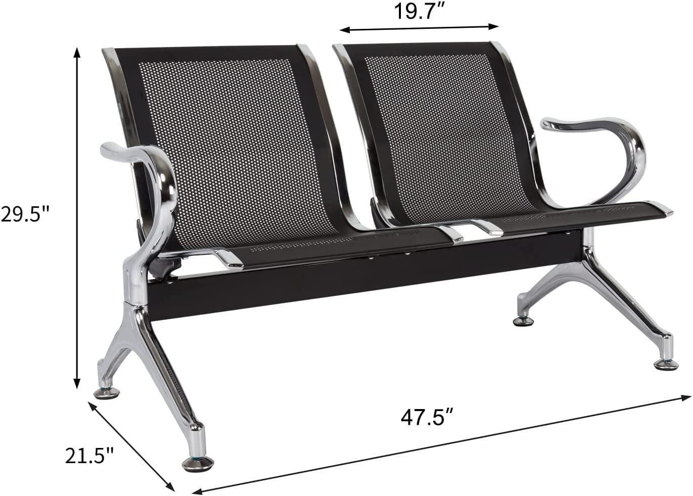 Kinbor Sillas de Sala de Espera, Sillas de Recepción de 3 Asientos, Muebles de Oficina para Invitados, Asientos para Banco de Aeropuerto, Hospital, Negro