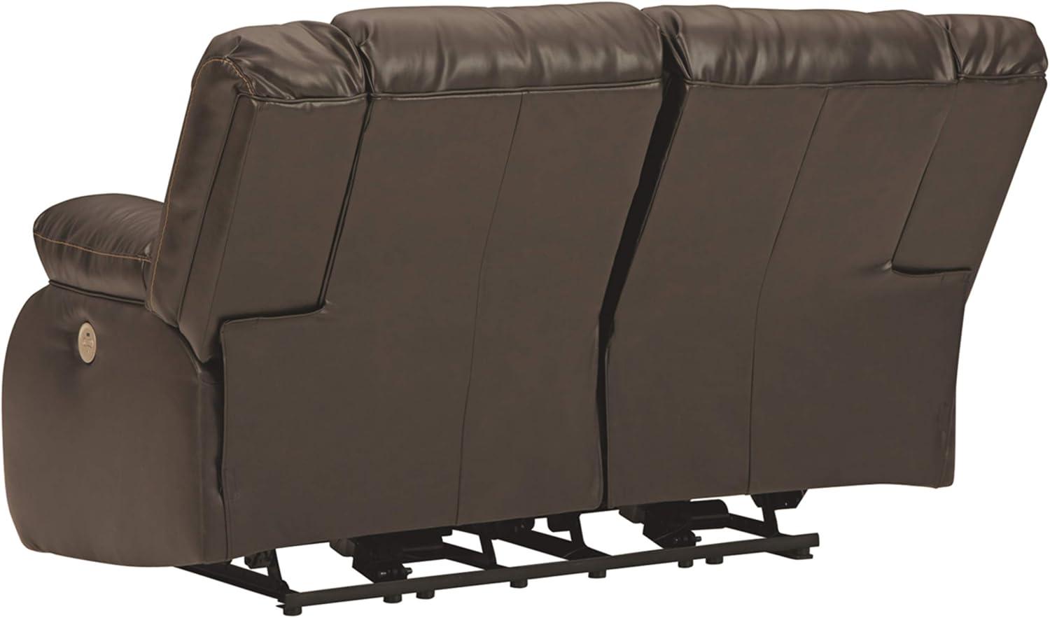 Ashley Furniture Denoron Faux Leather Power Reclining Loveseat in Dark Brown