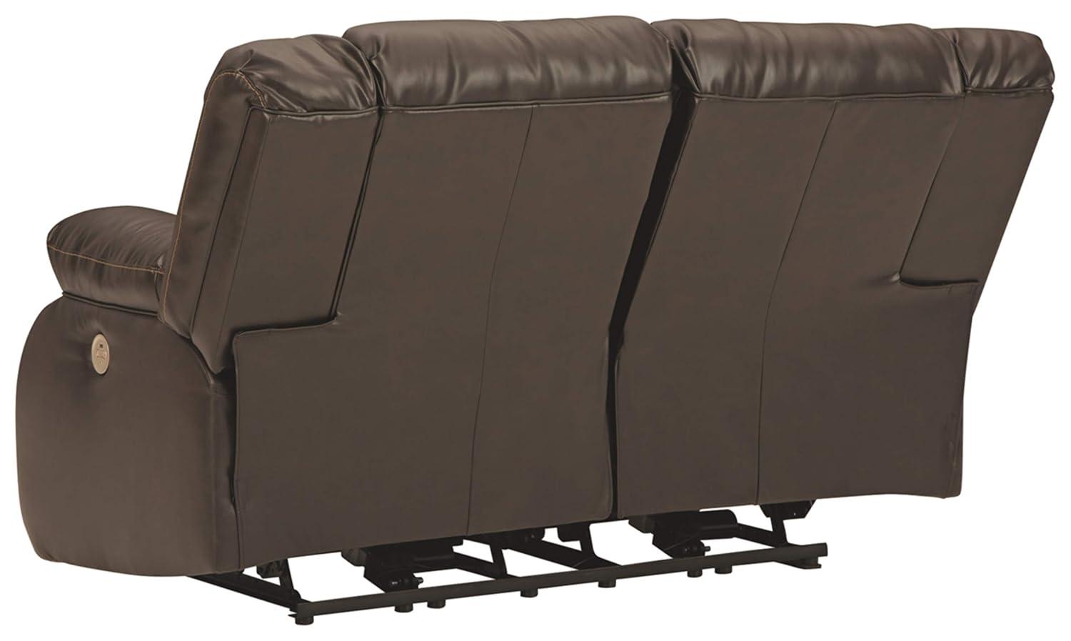 Ashley Furniture Denoron Faux Leather Power Reclining Loveseat in Dark Brown