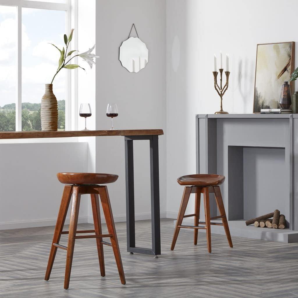 Walnut Flare-Leg 24" Swivel Counter Stool with Metal Accents