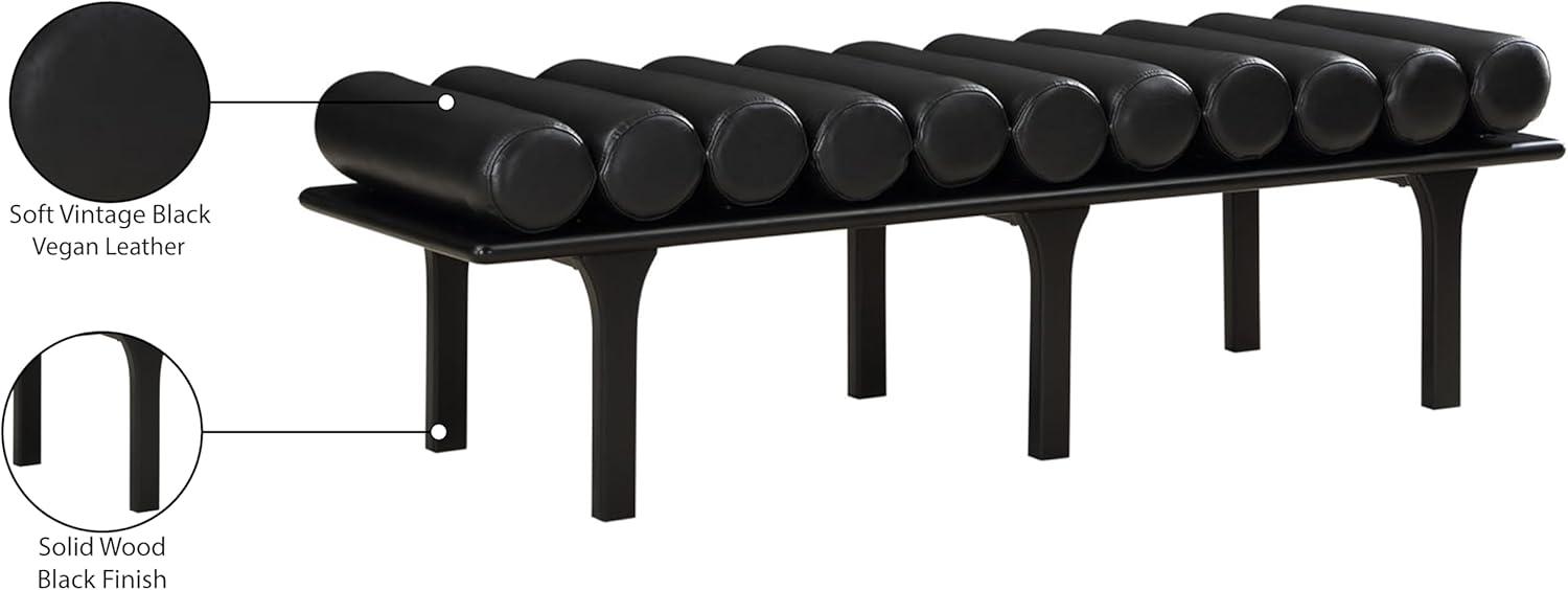 Landon Black Vegan Leather and Oak Art Deco Bench