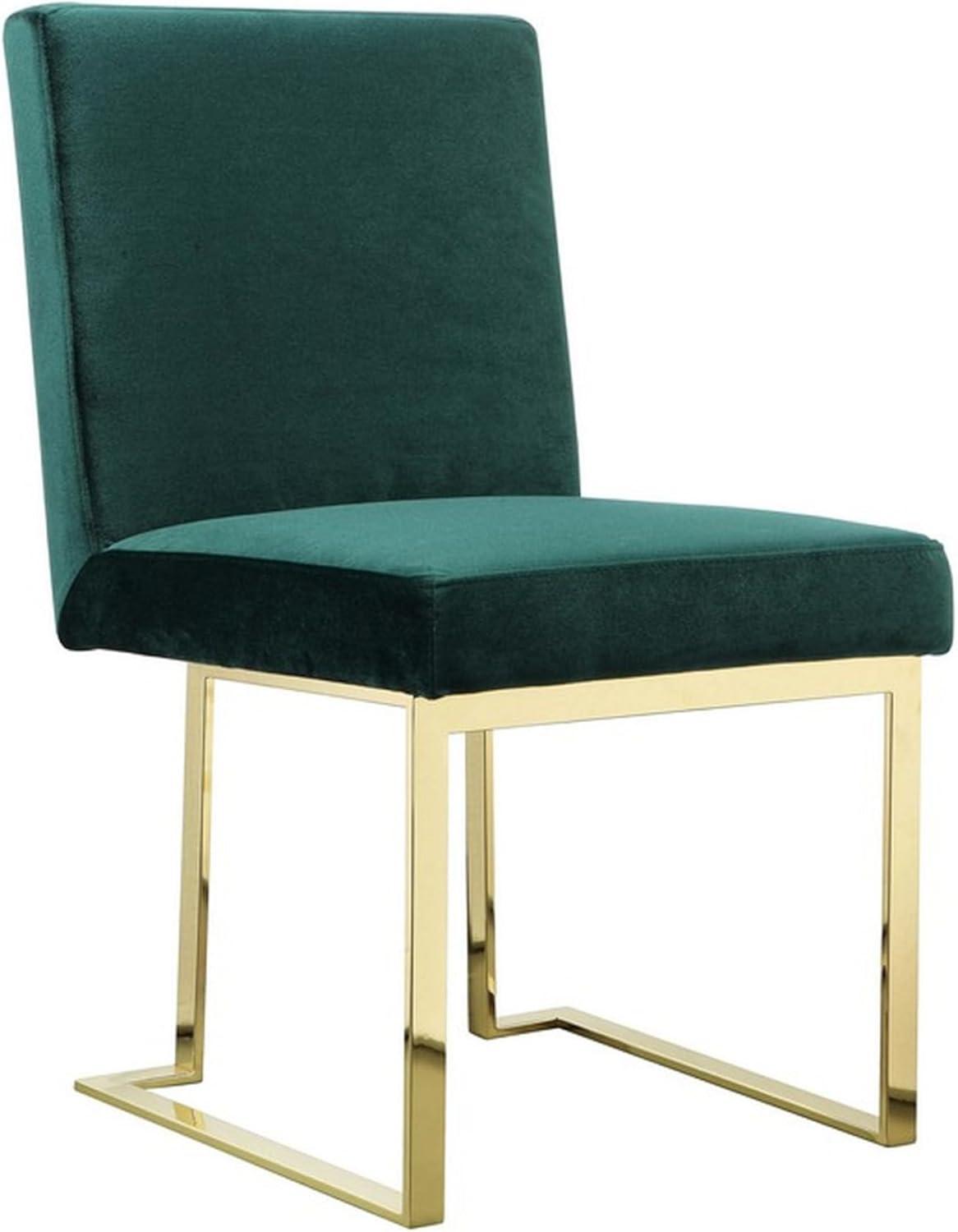 Benjara BM313384 24 in. Boly Side Dining Chair - Velvet & Cantilever - Green & Gold - Set of 2