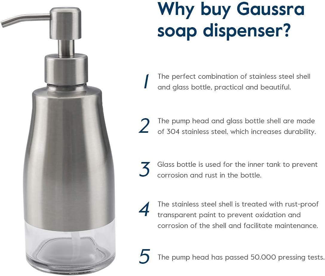 Brushed Nickel Stainless Steel and Glass Soap Dispenser with Non-Slip Coaster