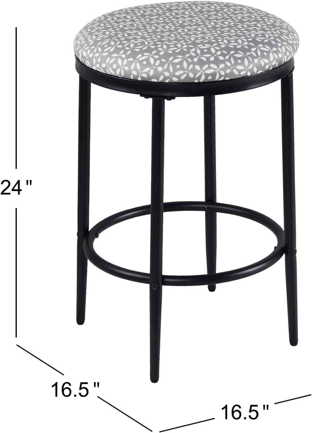 Light Gray Upholstered Metal Backless Counter Stool