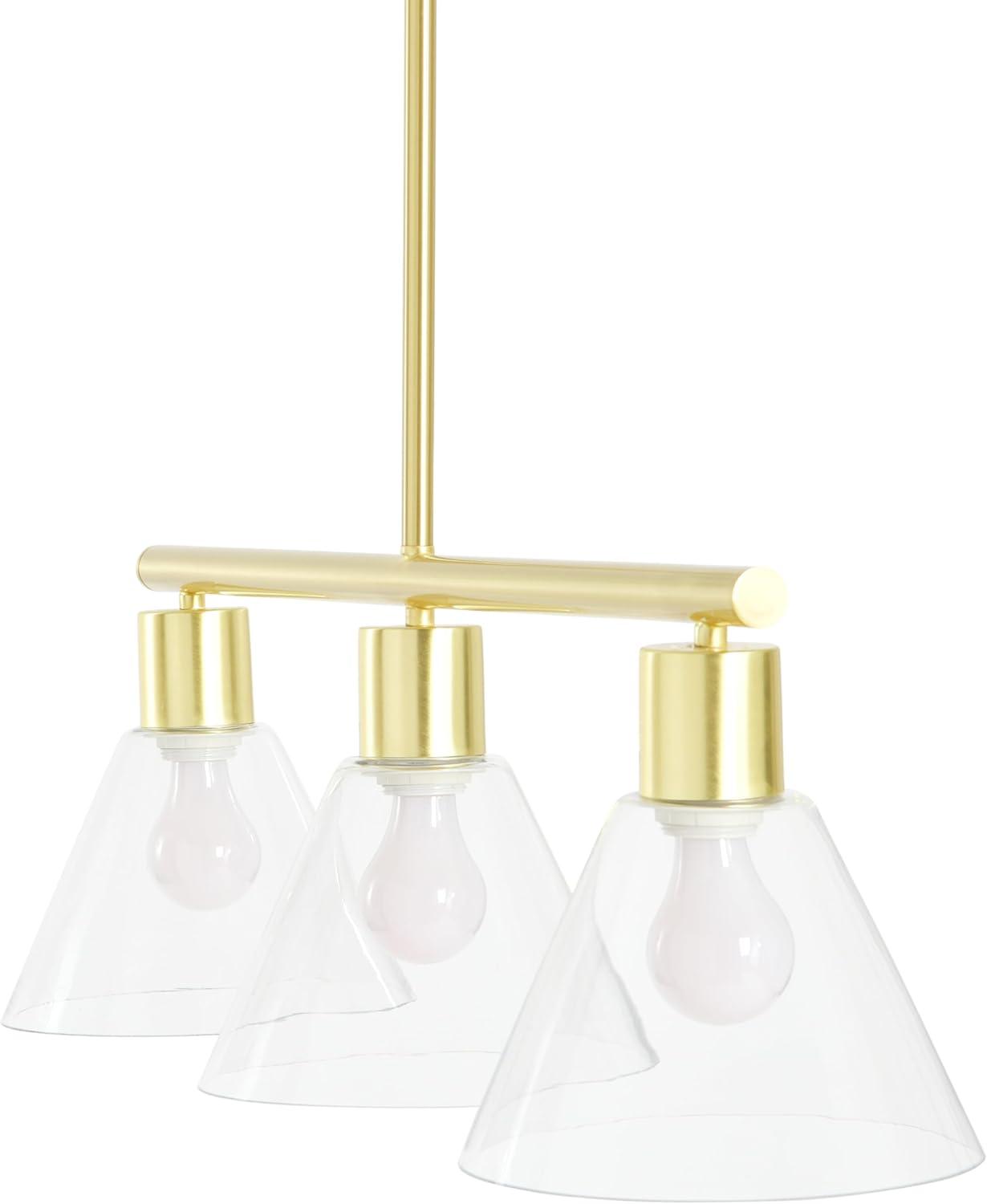 Brushed Gold 3-Light Glass Island Pendant Lamp