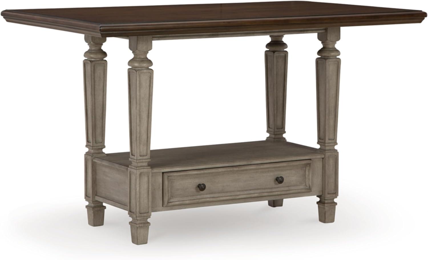 Gray and Brown Wood Counter Height Dining Table with Drawer