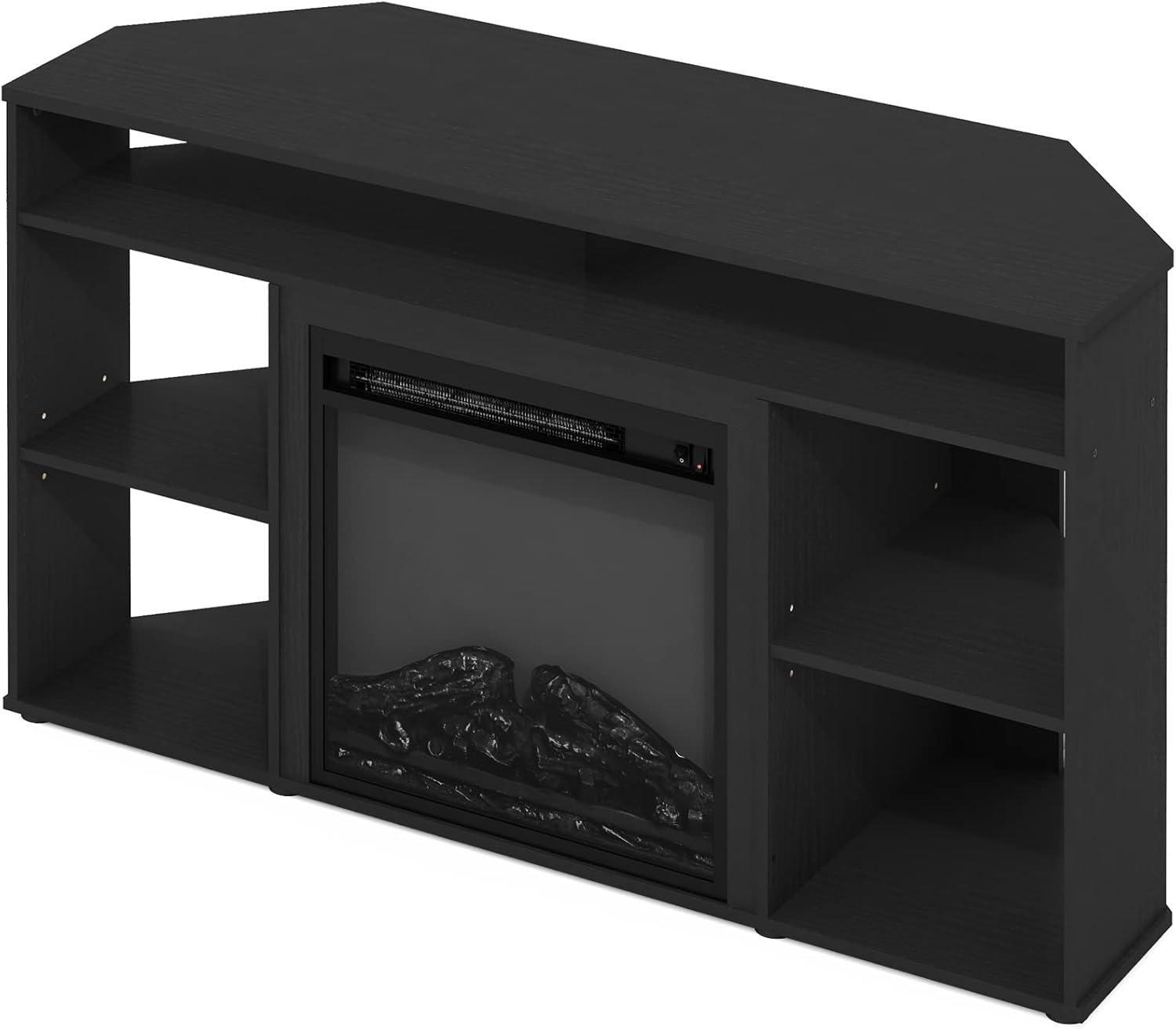 Furinno Jensen Corner TV Stand with Fireplace for TV up to 55 in, Americano