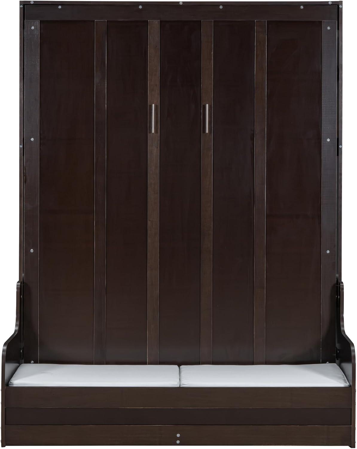 Harper & Bright Designs Queen Size Murphy Bed Chest with Upholstered Headboard, Espresso Wood Wall Bed Cabinet with Cushion Seat, Foldable for Guest Room Home Office