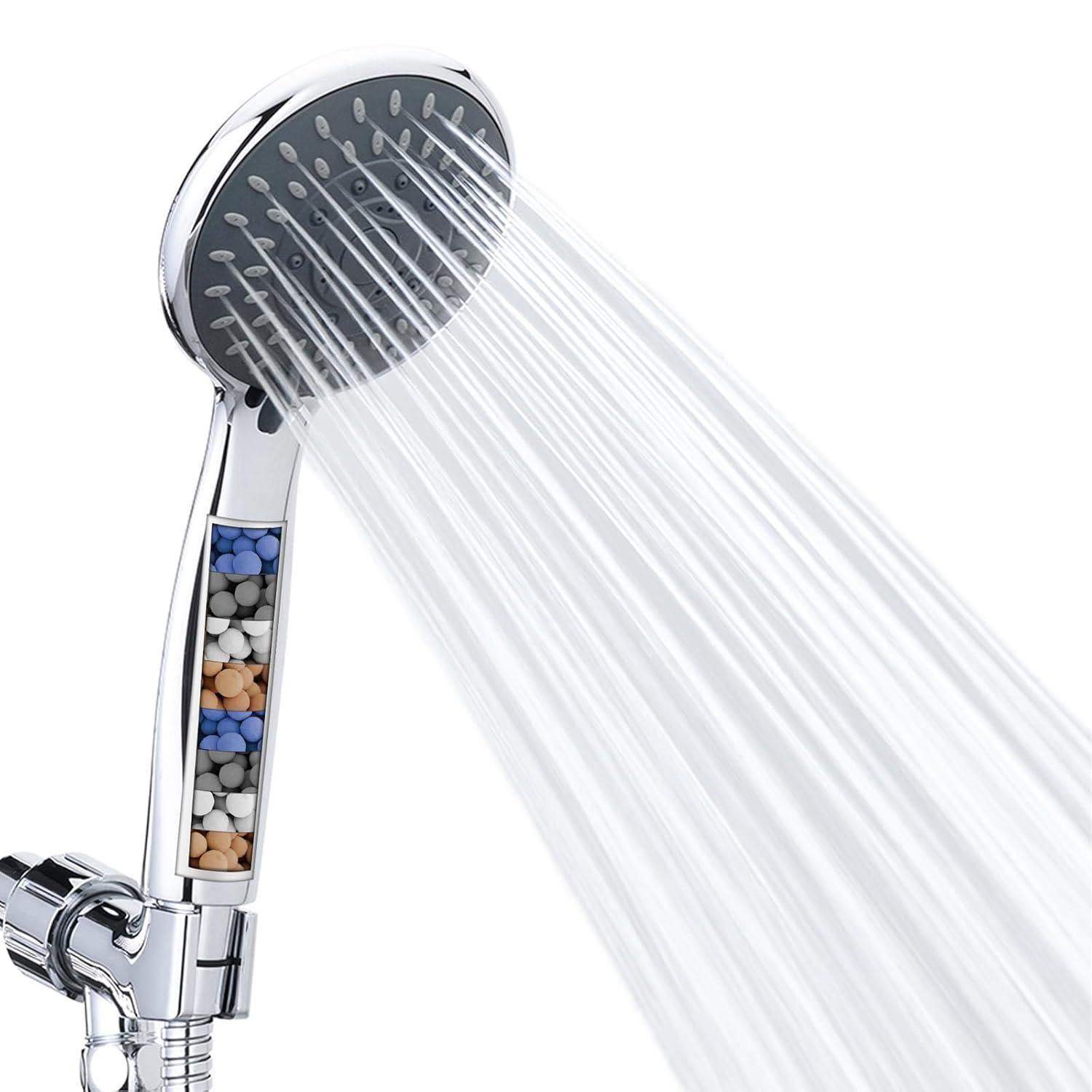 High Pressure Handheld Shower Head Briout 5-Settings Powerful Water Spray Shower Head against Low Pressure Water Flow with Stainless Hose and Adjustable Mount