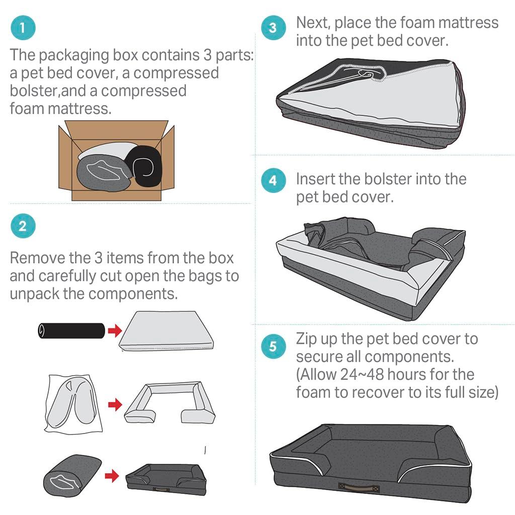 Medium Khaki Orthopedic Waterproof Dog Bed with Bolster