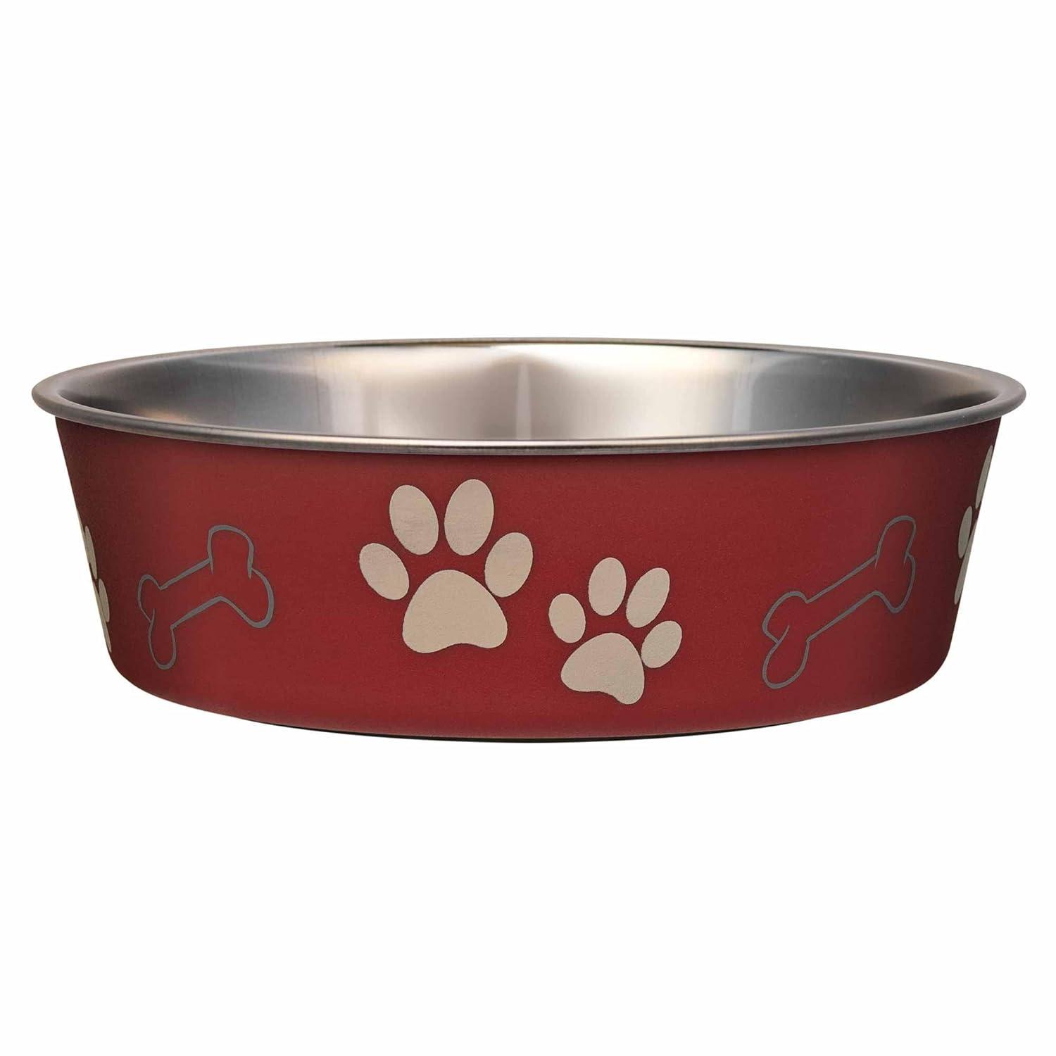 Loving Pets Bella Dog Bowls- Stainless Steel Dog & Cat Bowls - Spill Proof Dog Food Bowl, Cat Bowl, Puppy Essentials & Pet Supplies Great for Home & Travel (Large 35-65 lbs, Merlot)