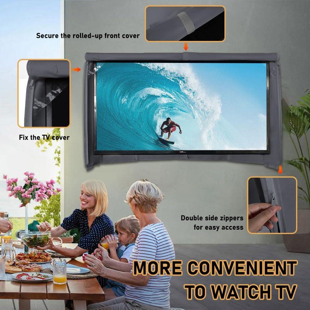 Outdoor TV Cover 41-43 Inches, HOMEYA 600D Heavy Duty Weatherproof TV Enclosure with Front Flap, Waterproof Zipper+Bottom Cover, for Outside LED LCD Flat Screen TVs-Cover Size 40.5''L x 24''H x 4.5"W