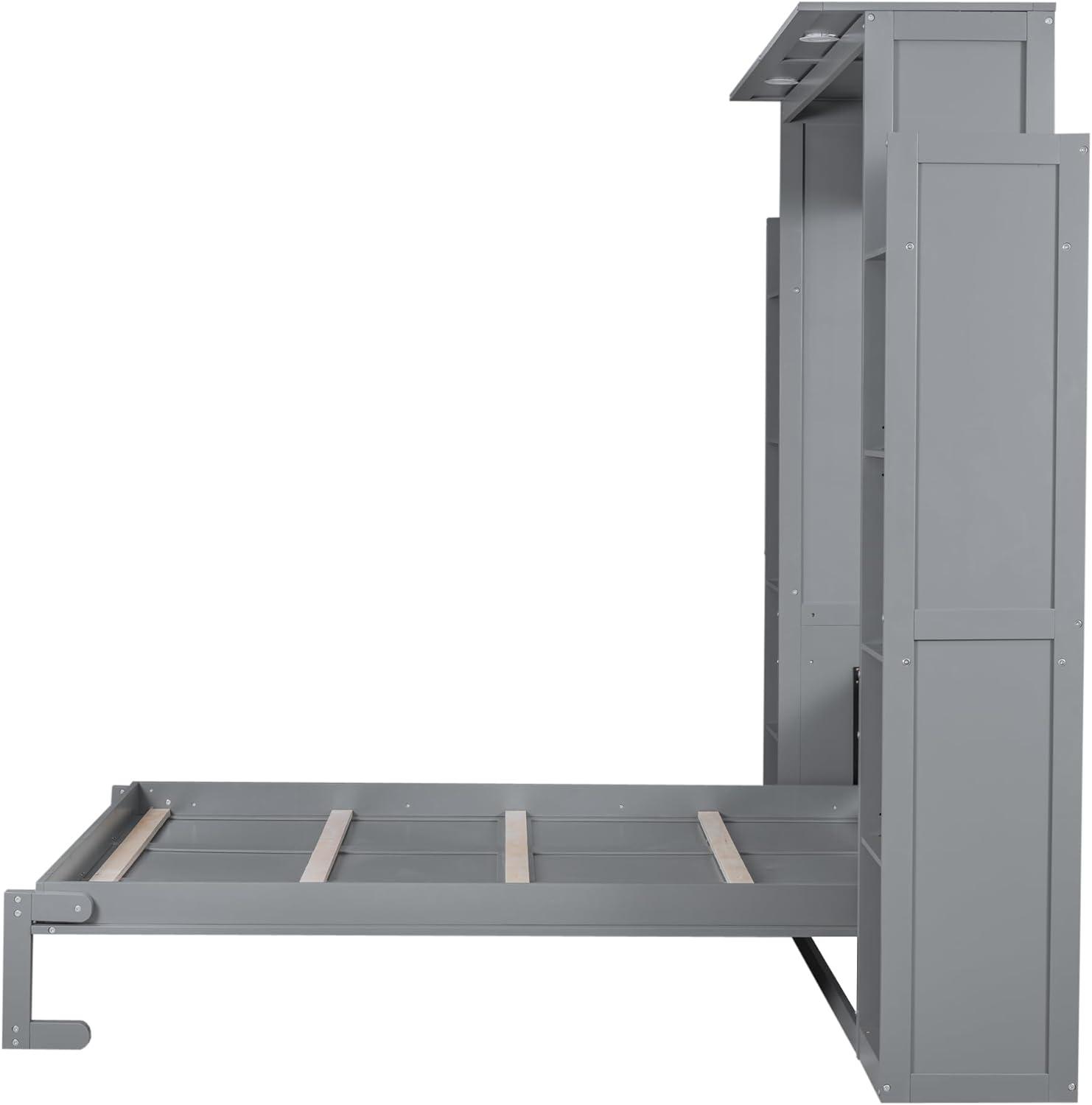 SHANRUGUOJI Murphy Bed Wall Bed With Shelves And LED Lights With Side Storage Bookcases