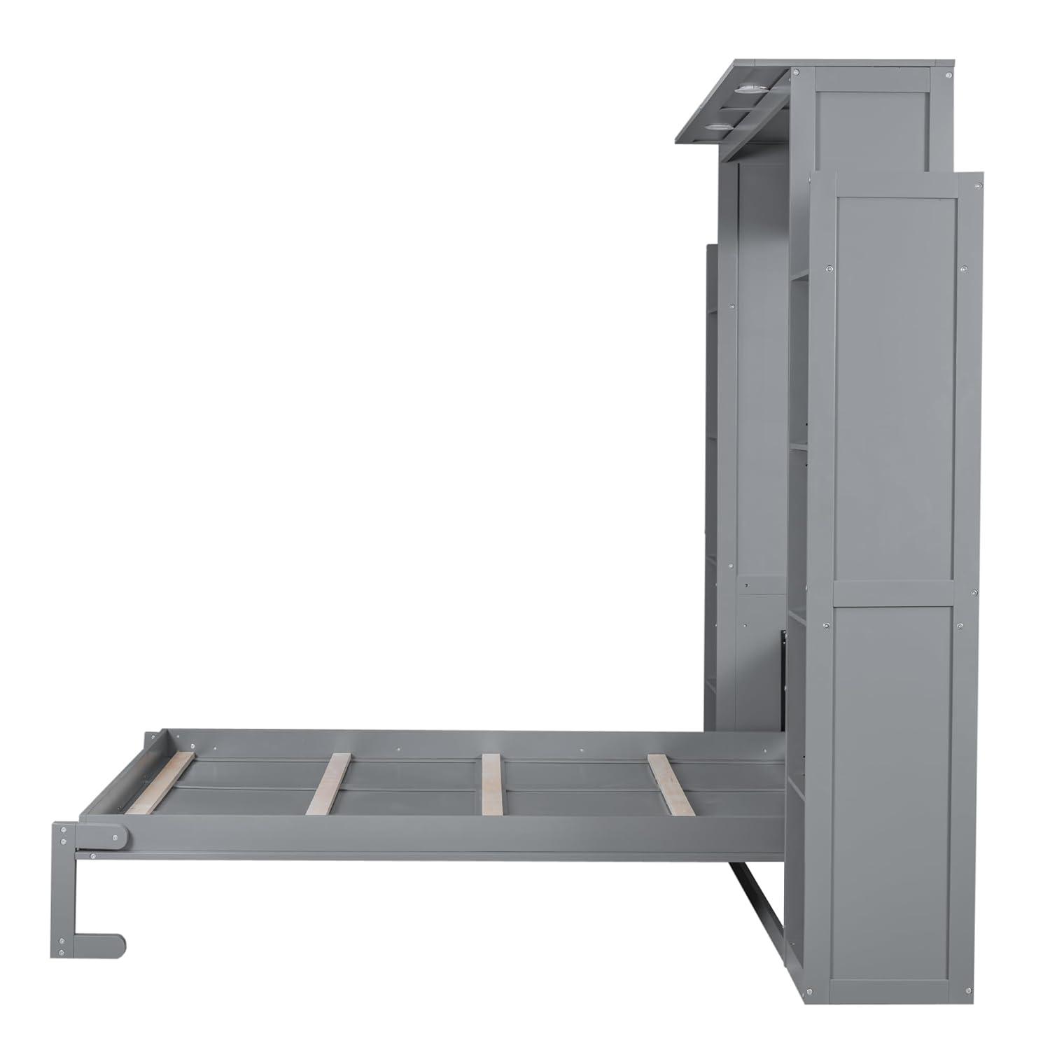 HOME FURNITURE Queen Size Murphy Bed Wall Bed With Shelves And LED Lights,