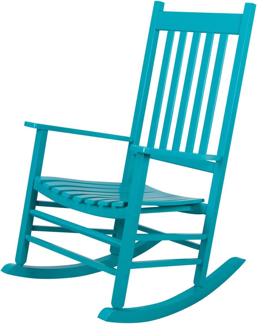 Blue Hardwood High Back Porch Rocking Chair