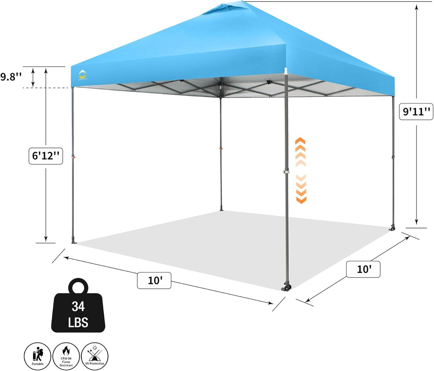 10x10 Pop Up Canopy RS100C- Beach Tent with One Push Setup - Outdoor Canopy Tent with STO-N-Go Cover Bag