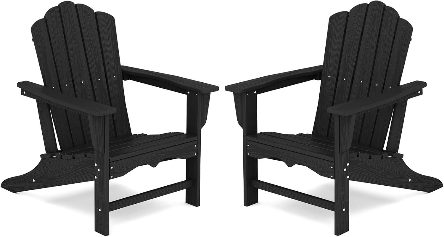 Black HDPE Foldable Adirondack Patio Chairs Set of 2