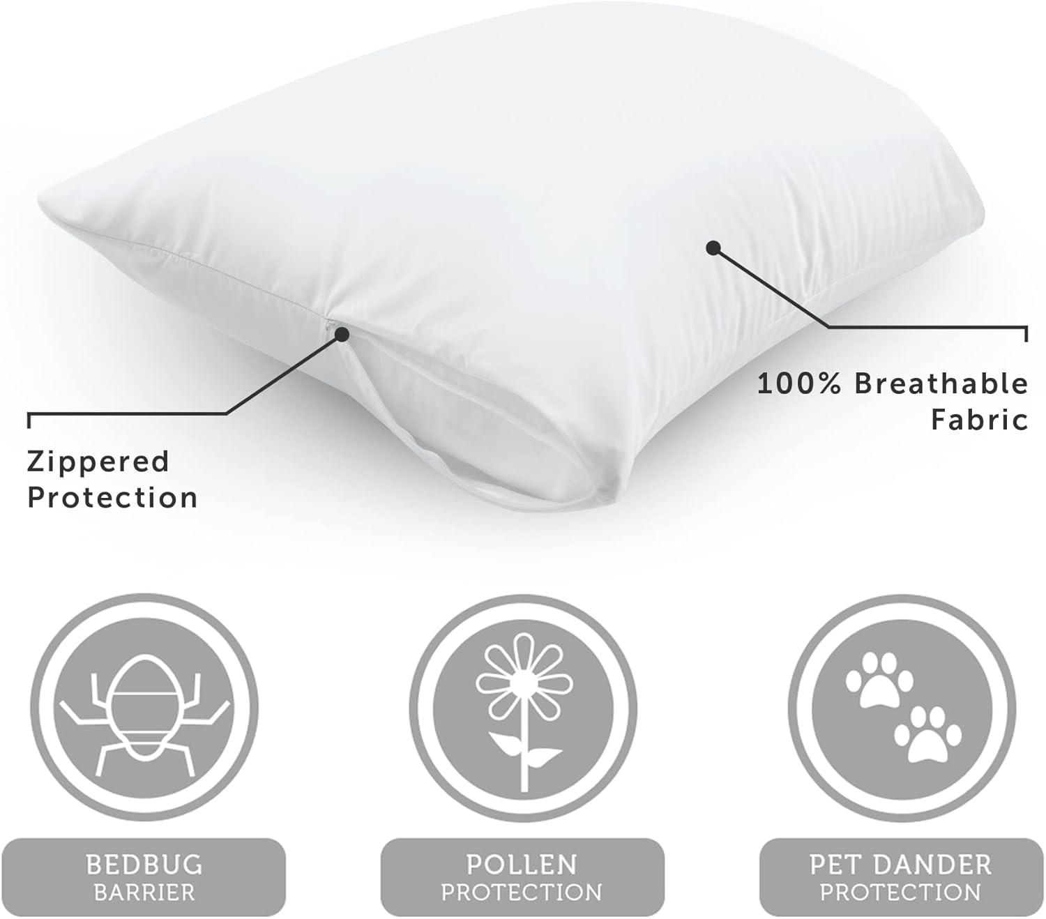 AllerEase 100% Cotton Allergy Protection Pillow Protectors - Hypoallergenic, Zippered, Allergist Recommended, Prevent Collection of Dust Mites and Other Allergens, Standard Sized, 20? x 26? (Set of 4)