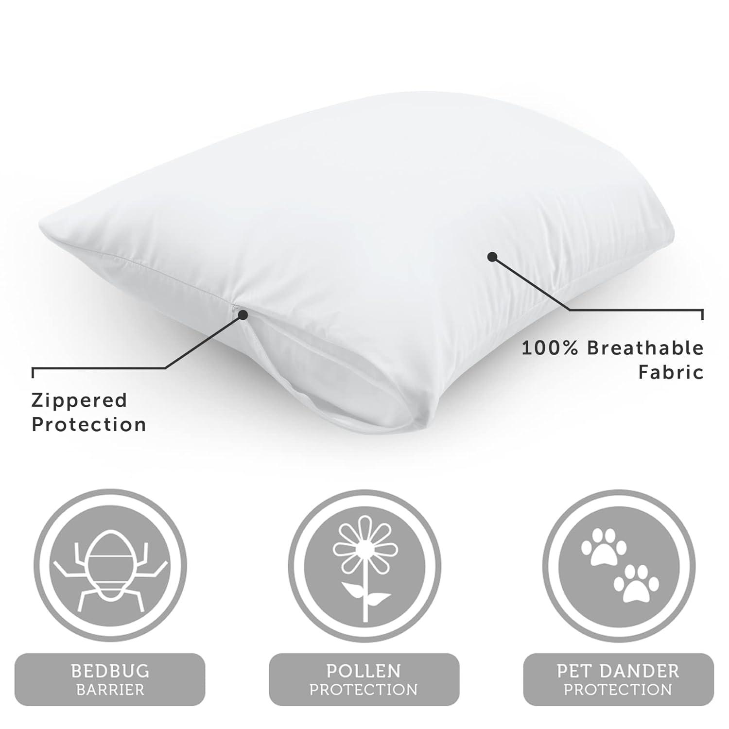AllerEase 100% Cotton Allergy Protection Pillow Protectors - Hypoallergenic, Zippered, Allergist Recommended, Prevent Collection of Dust Mites and Other Allergens, Standard Sized, 20? x 26? (Set of 4)