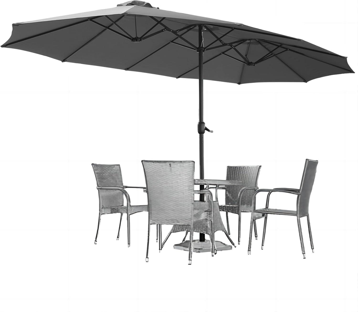 AECOJOY 15x9ft Double-Sided Patio Umbrella Outdoor Market Umbrella Large Umbrella Table 177''x104'' Umbrellas with Crank Air Vents for Deck Pool Patio (1.9" Pole, Dark Grey)